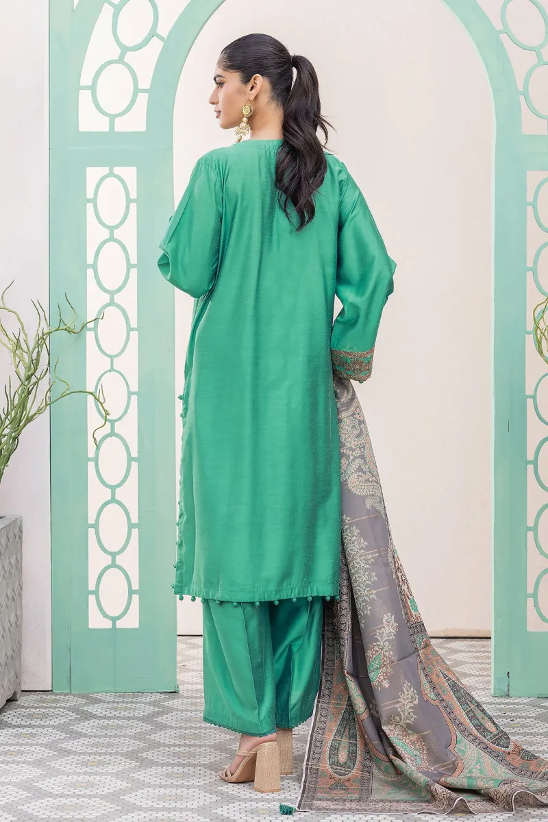 3 Piece Kurta Embroidered | Dupatta& Bottom & Tops | Color Green