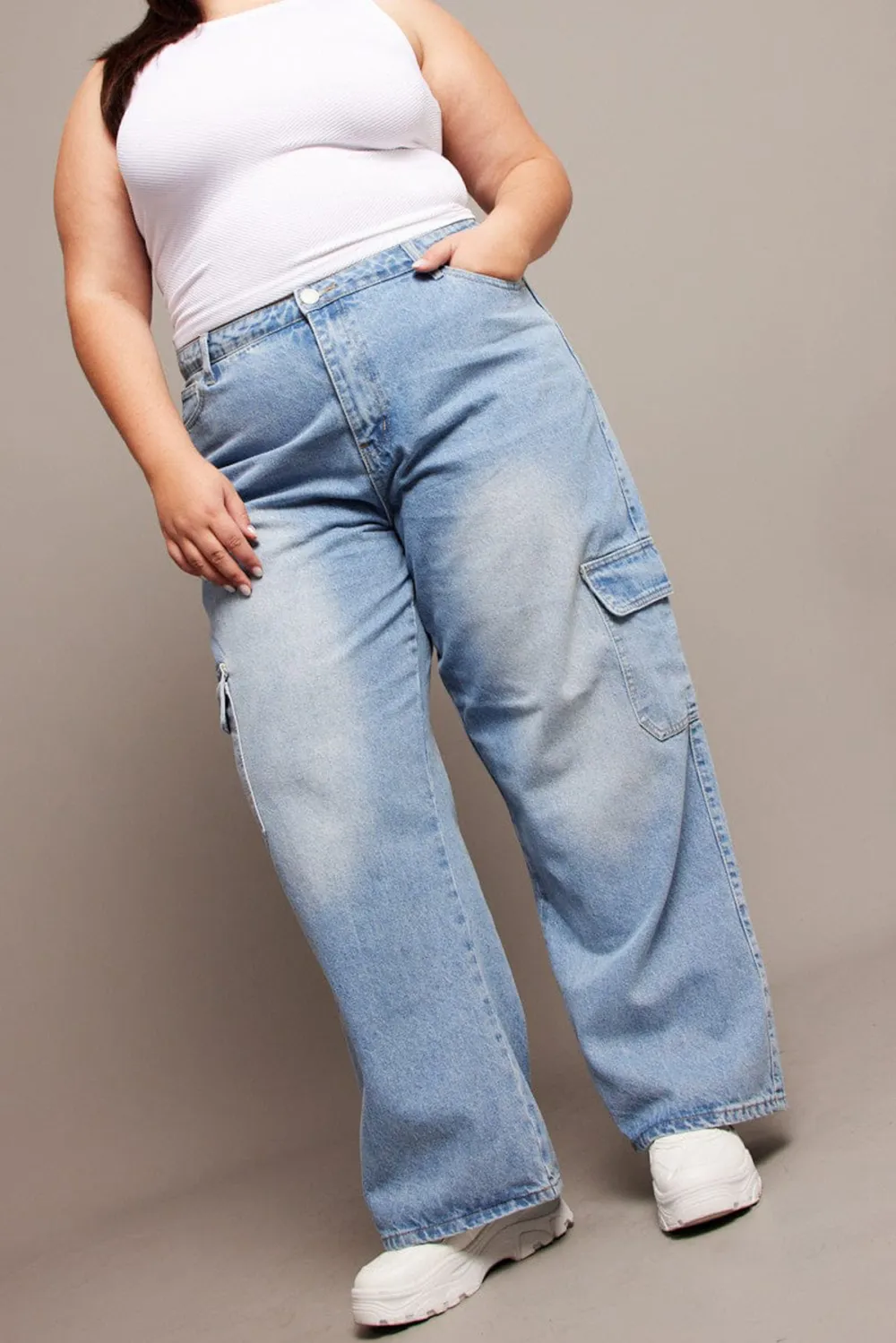 Denim Cargo Jeans High Rise