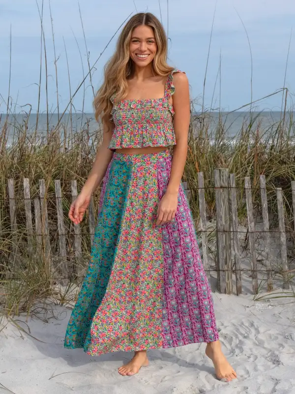 Valentina Maxi Skirt - Turquoise Purple Floral Mix