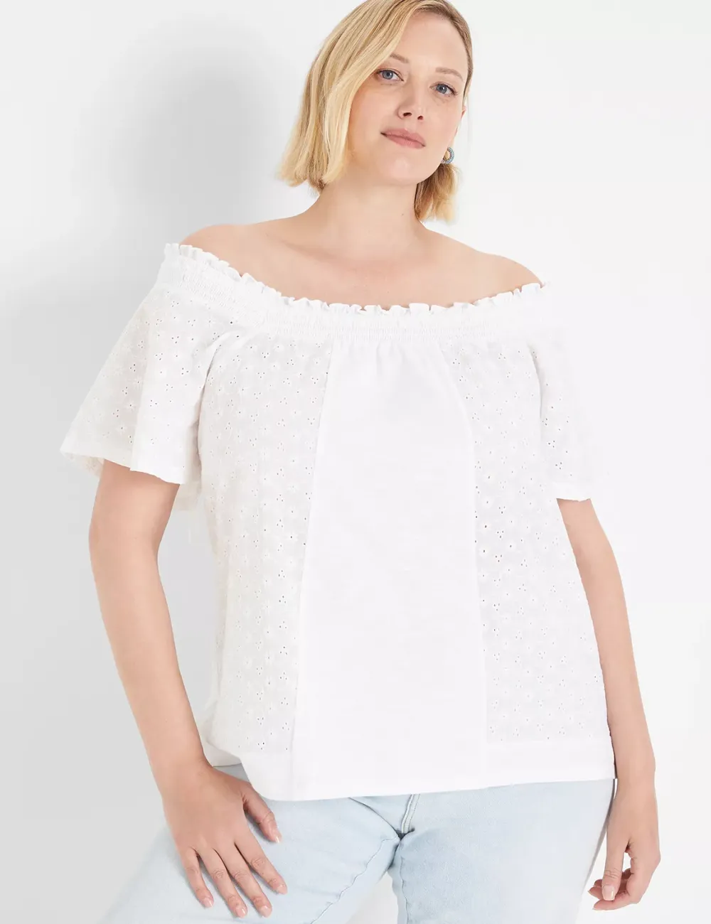 Convertible Eyelet Woven & Knit Top