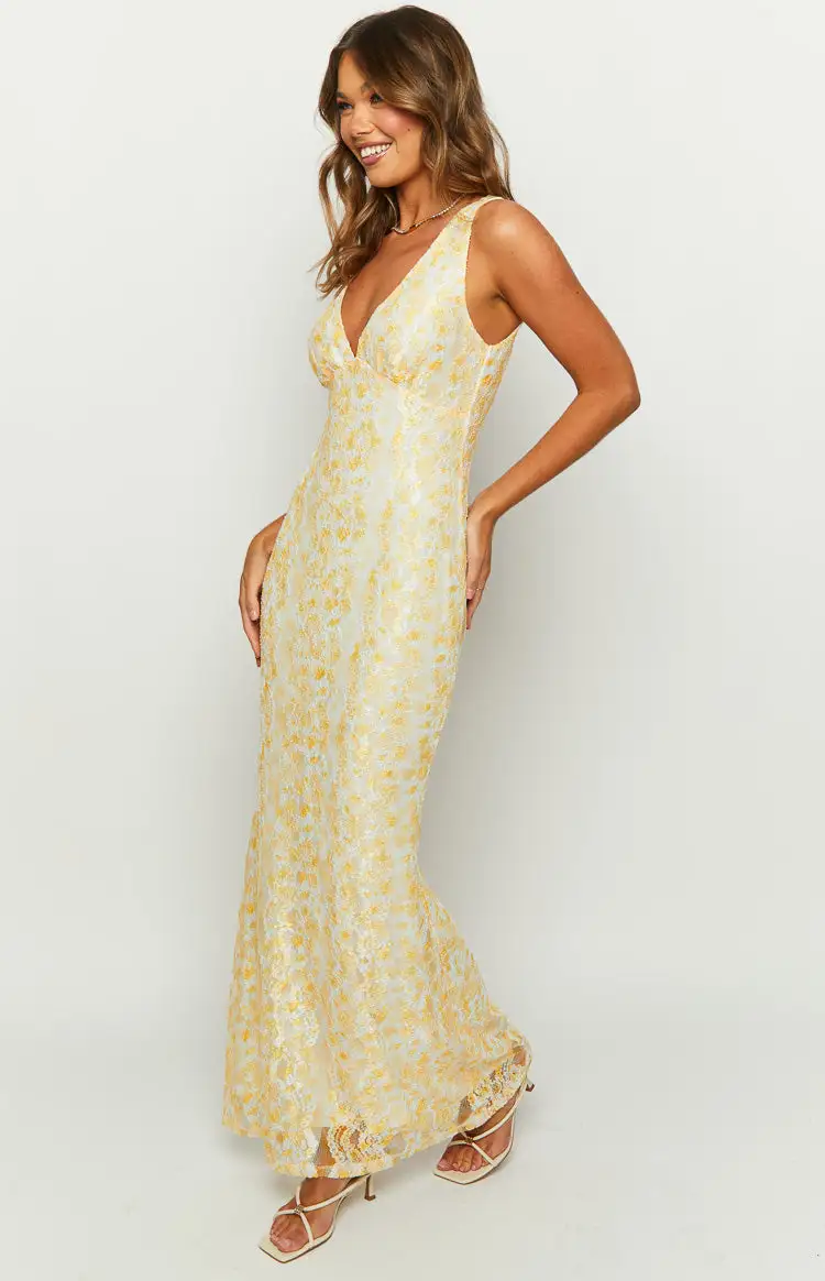 Farida Yellow Lace Maxi Dress