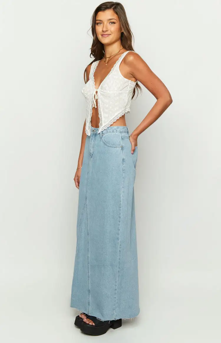 Montie Light Wash Denim Maxi Skirt