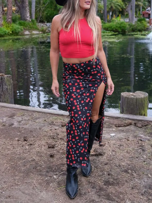 Cherry On Maxi Skirt