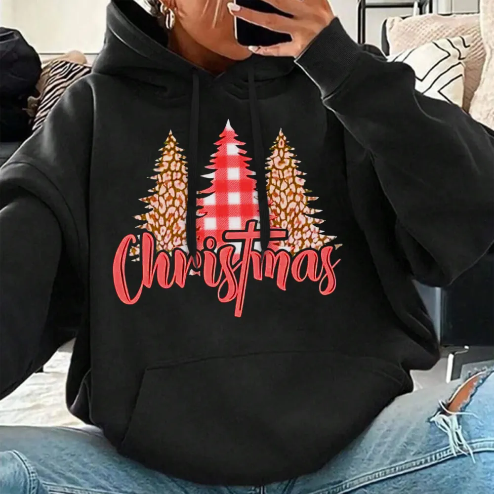 CHRISTMAS TREE PATTERN PRINTED HOODIE