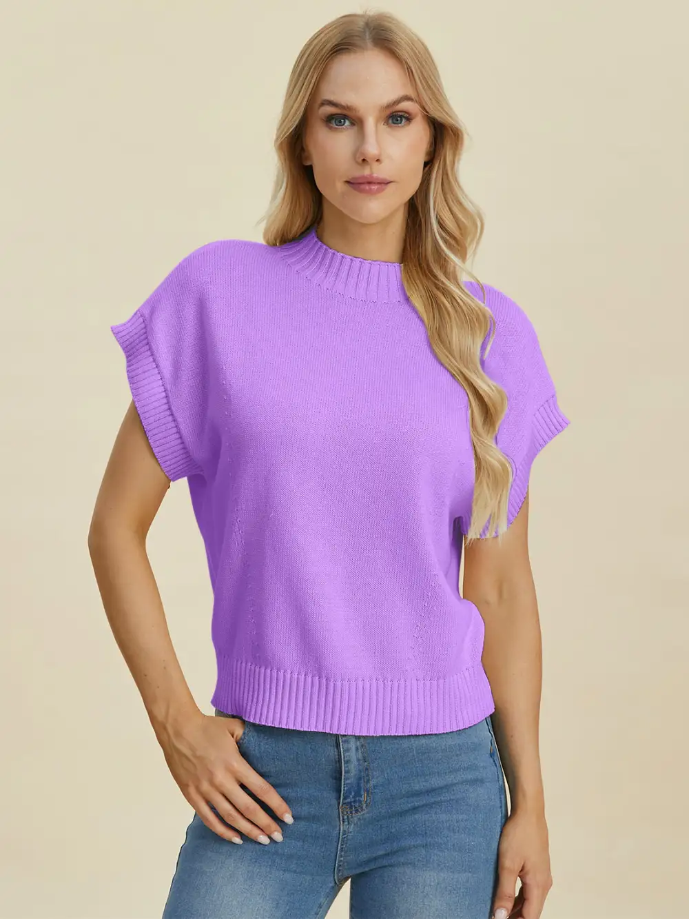 Mock Neck Short Sleeve Sweater