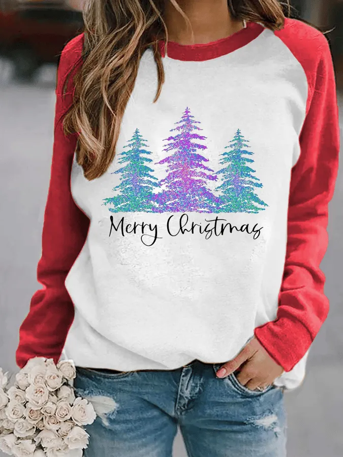 Women's Purple Merry   Tree Print Sweatshirt