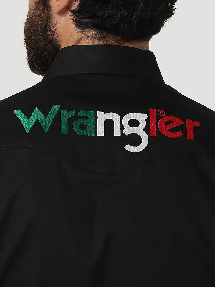 WRANGLER® LOGO MEXICO LONG SLEEVE WESTERN SNAP SHIRT IN PRINTED WHITE