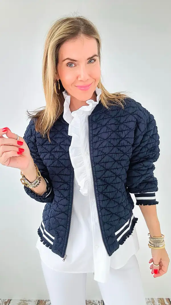 Nautical Breeze Quilted Bomber Jacket