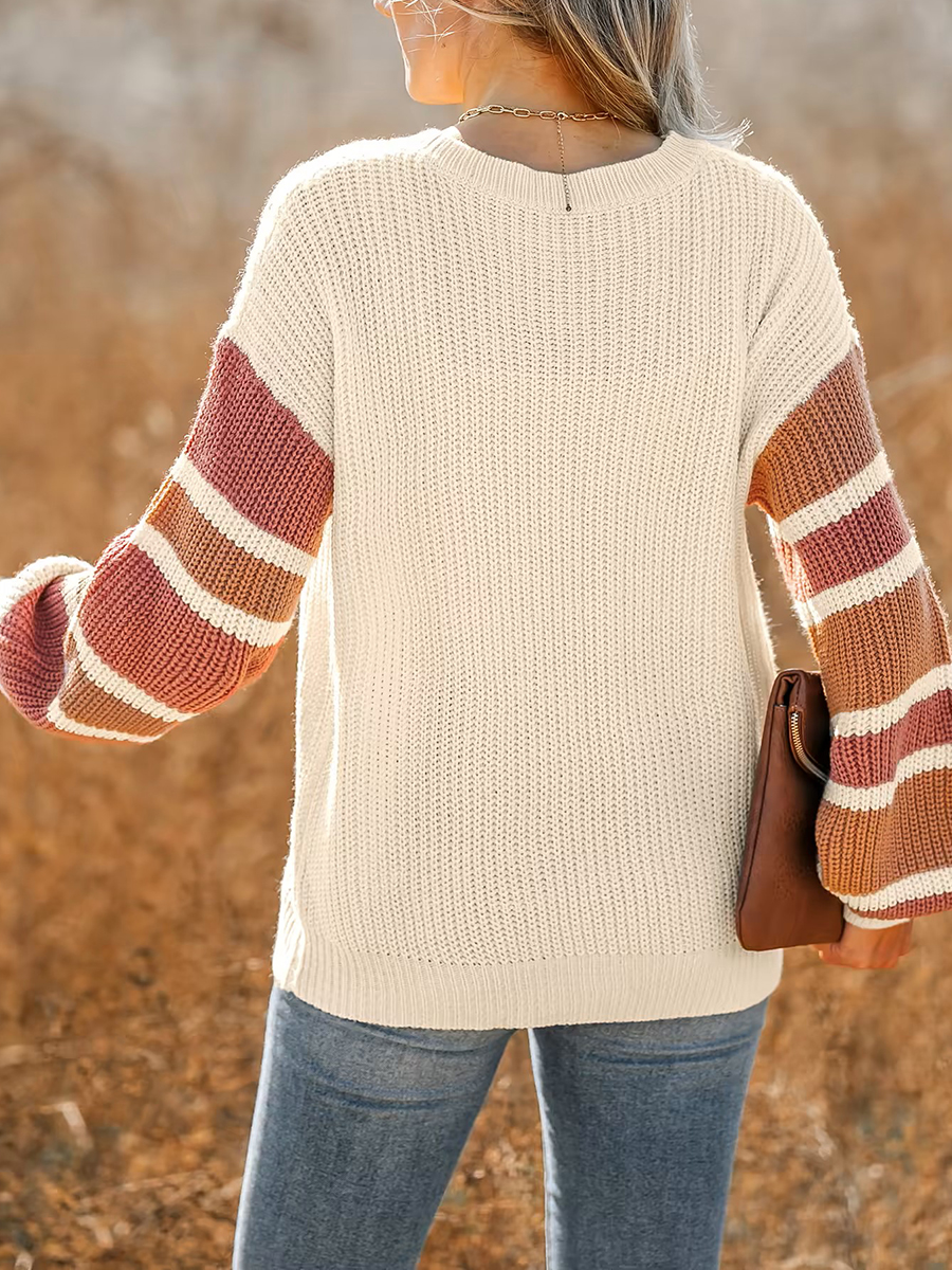 V-neck button-down striped sweater