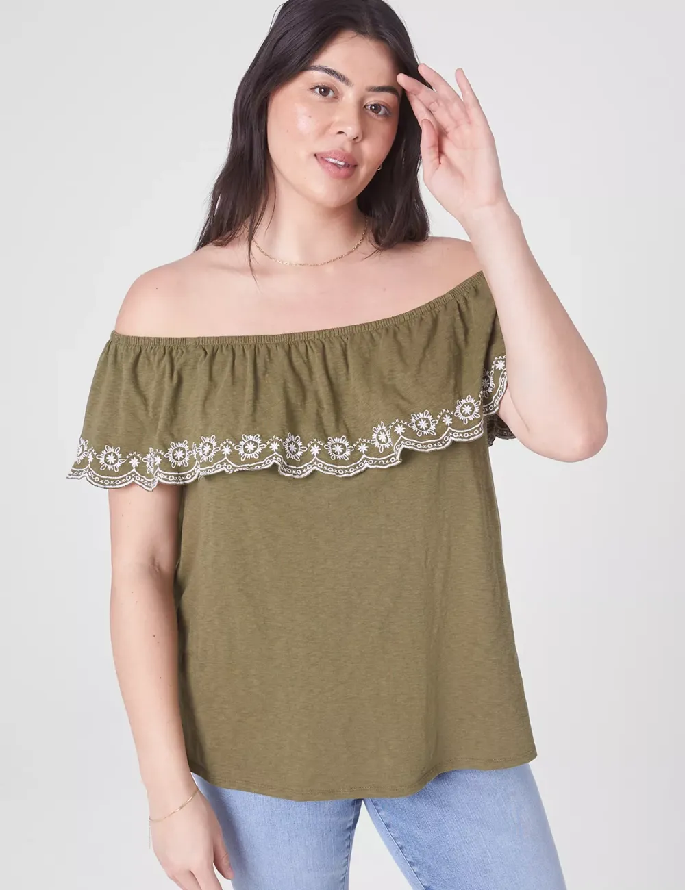 Swing Off-The-Shoulder Embroidered Top