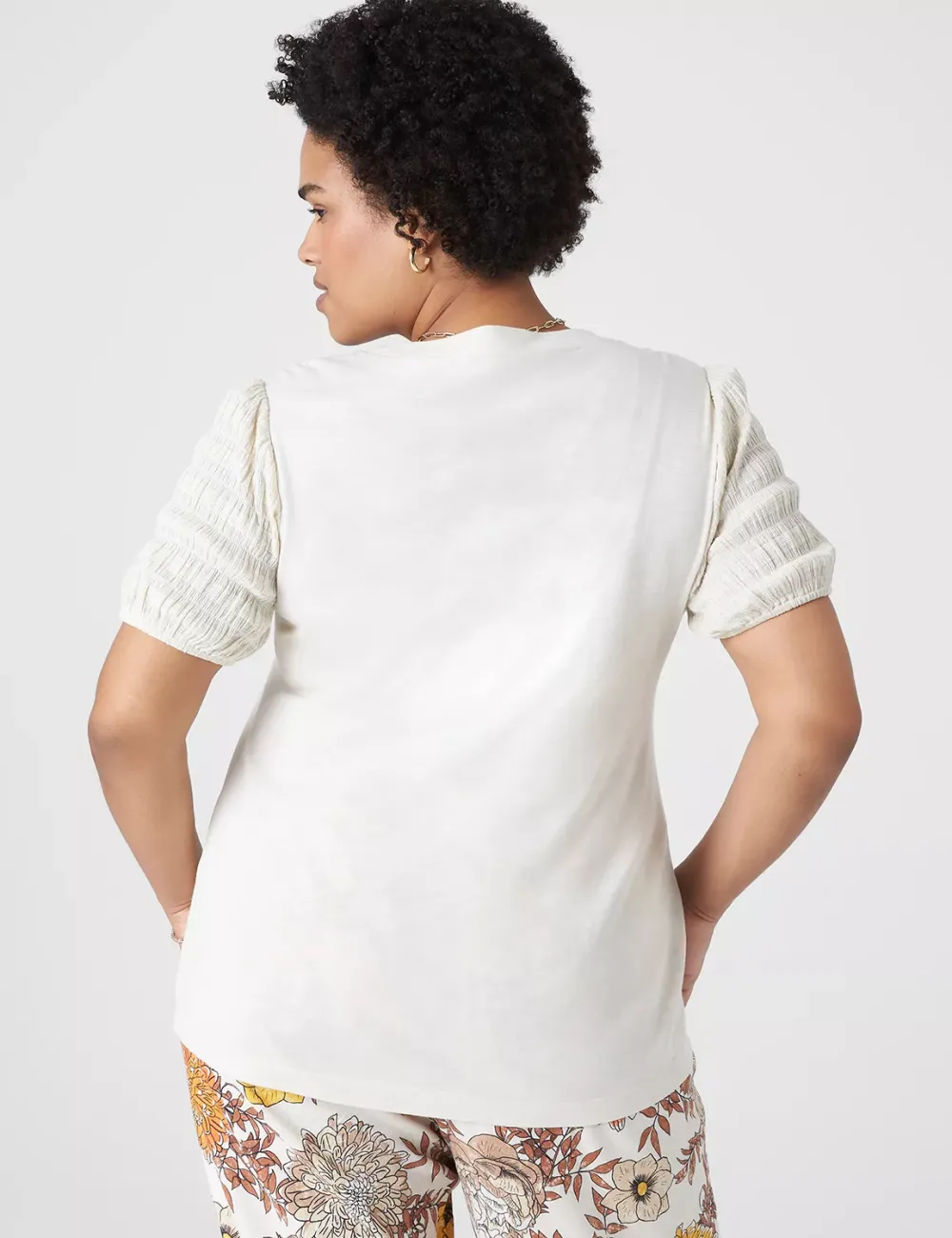 Blouson Woven-Sleeve V-Neck Tee