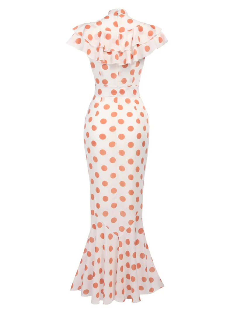 ORANGE 1930S POLKA DOT FISHTAIL DRESS