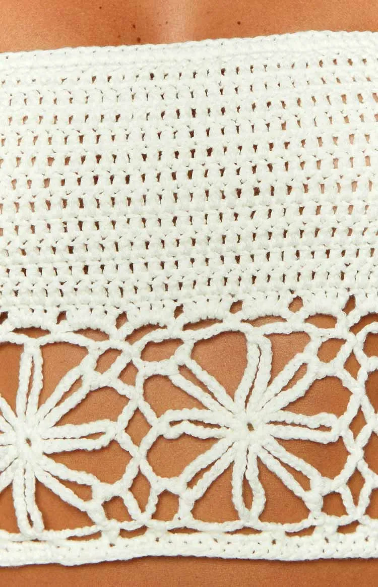 Indio White Crochet Strapless Crop Top