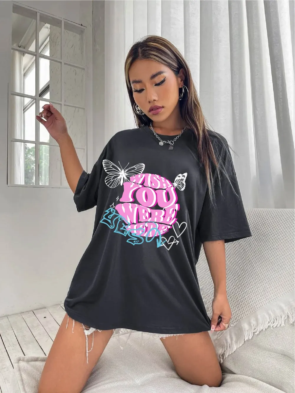 Women's spherical letter printed T-shirt