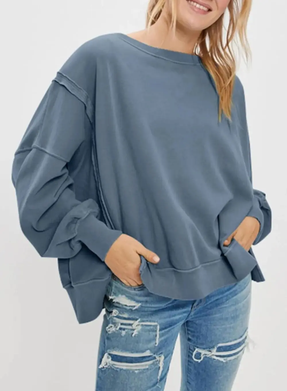 Oversized Reverse Seam Sweatshirt Long Sleeve Crewneck Pullover