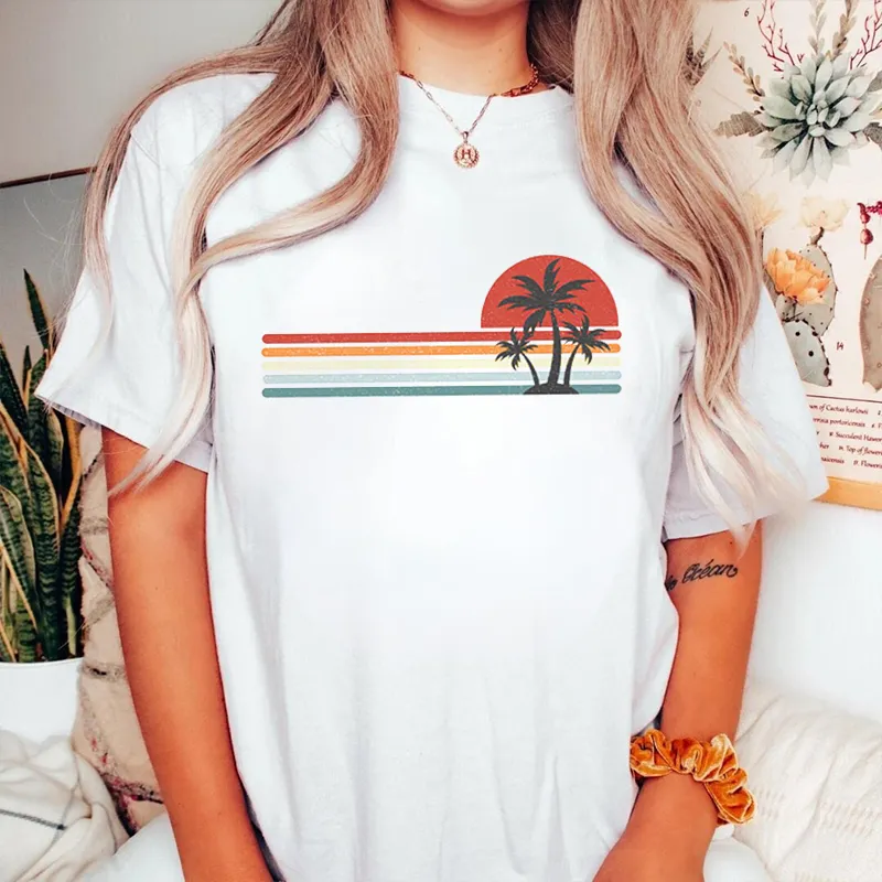 Women's Coconut Tree n Sunset Pattern Printed Tee