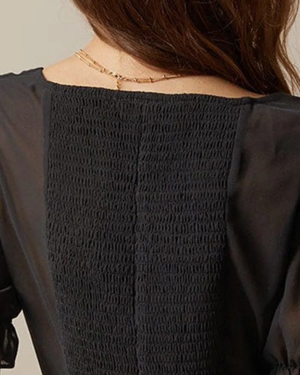 The Black Sweetheart Neck Puff Sleeve Sheer Blouse