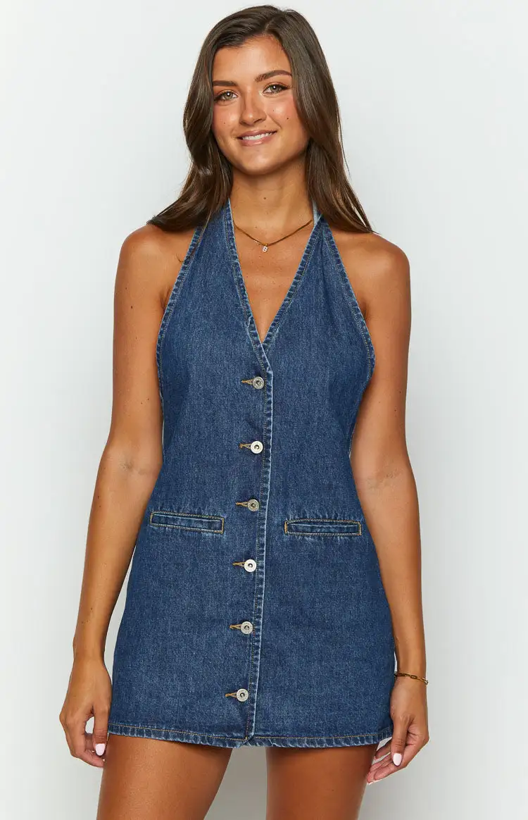 Corbin Denim Halter Neck Mini Dress