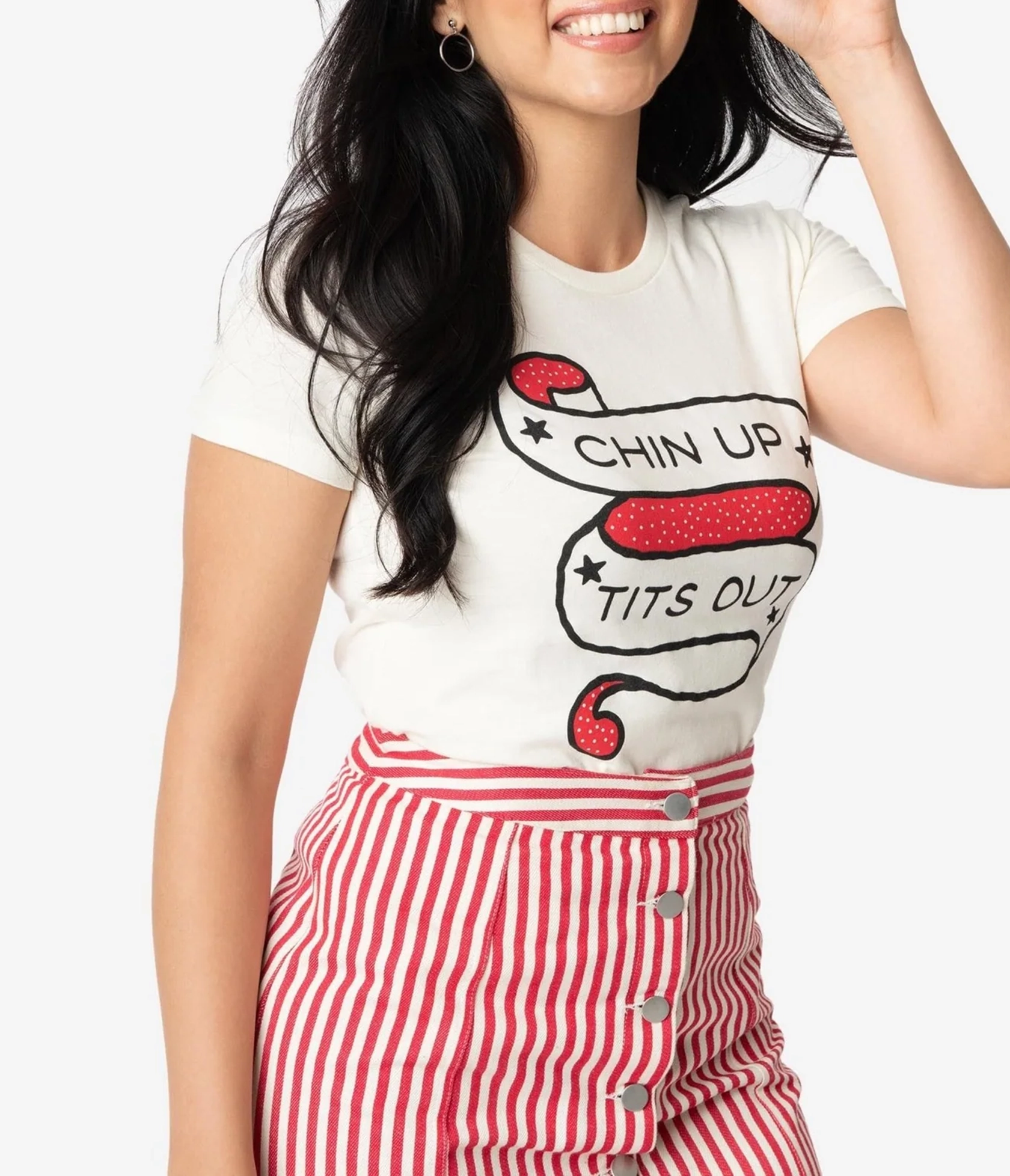 Unique Vintage Cream Chin Up Tits Out Womens Tee