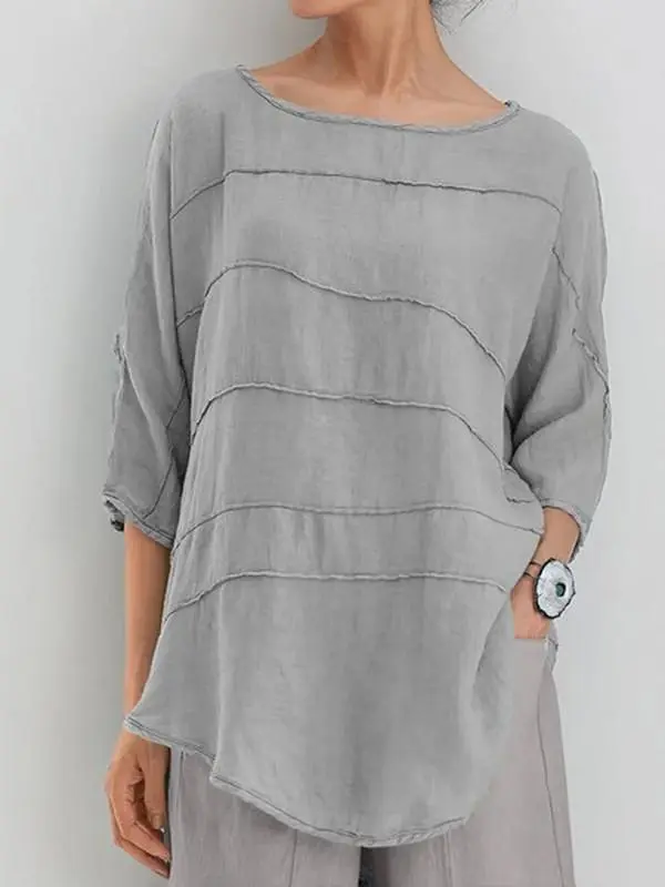 Women's Striped Shirt Bat Sleeve Casual  Top