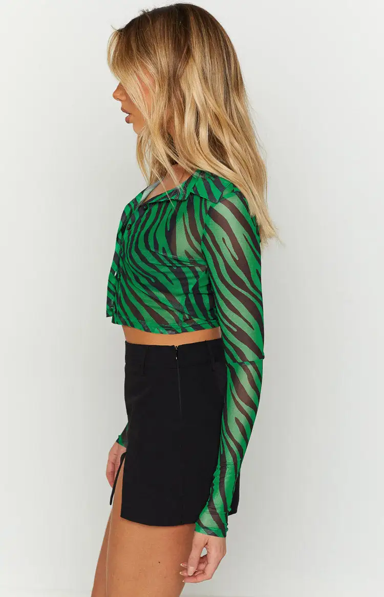 Lilliana Green Print Mesh Shirt