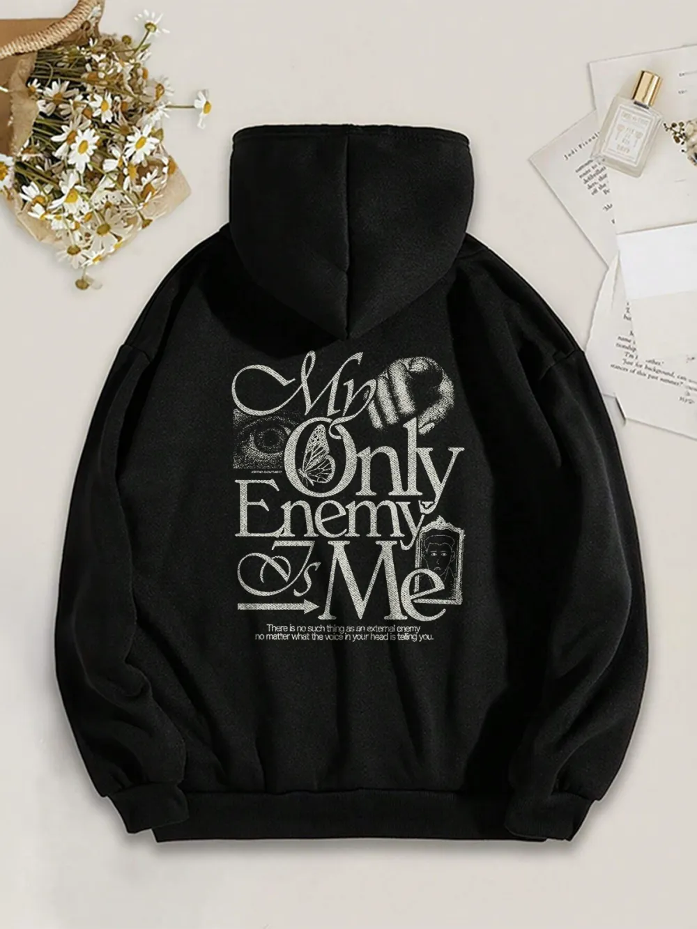 My Only Enemy Is Me Pattern Printed Hoodie