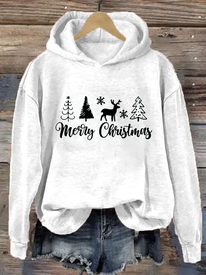 Women's Merry Christmas Christmas Tree Printing Casual Hoodie