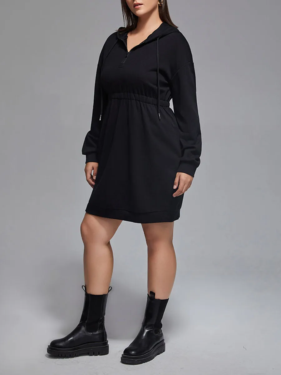 Plus Drawstring Zipper Hoodie Dress