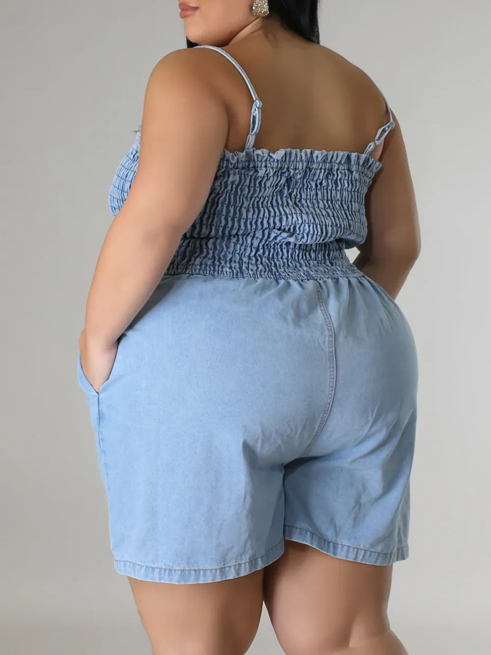 Plus-Size Fashion Women'S Denim Jumpsuit Shortsc