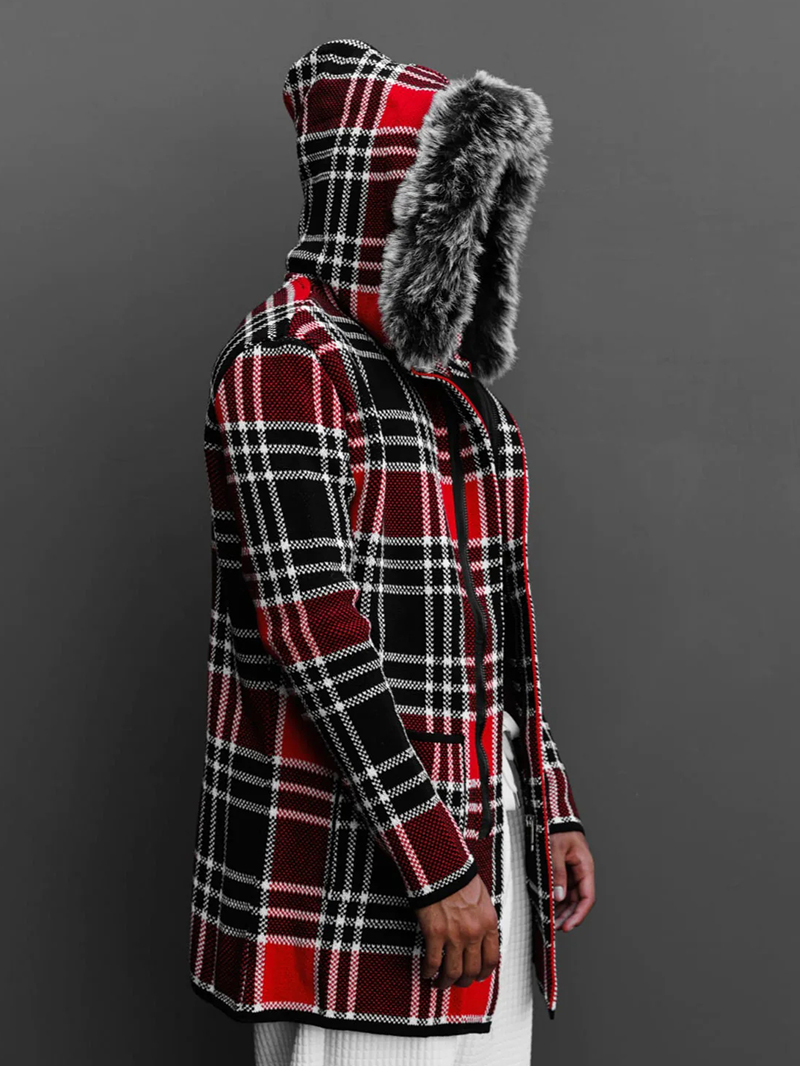 Heavyweight plaid hoodie sweater jacket