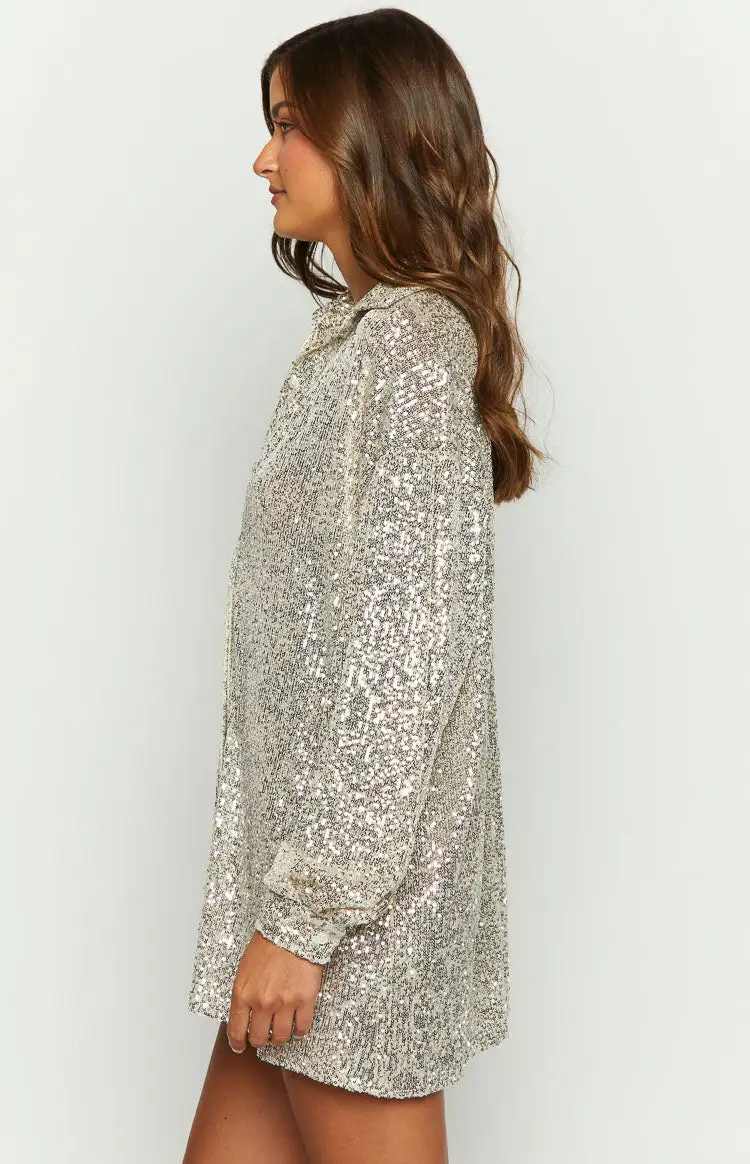 Zariah Gold Sequin Long Sleeve Shirt