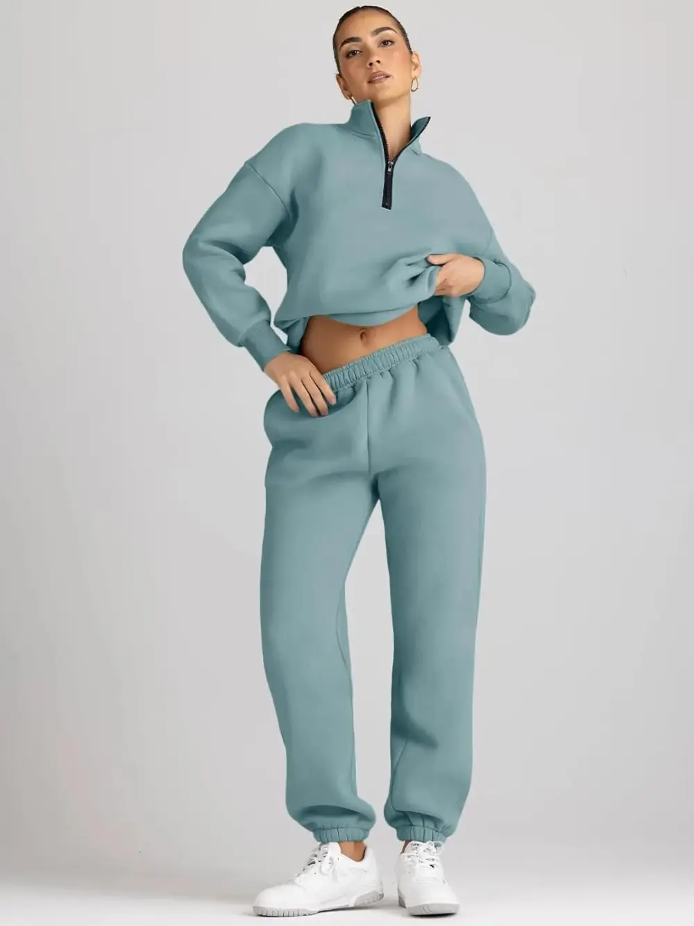 2 Piece Sweatsuits Long Sleeve Half Zip Pullover and Baggy Sweatpants