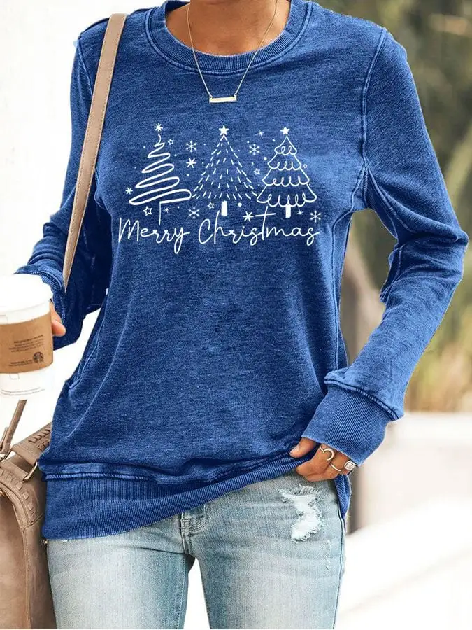 Women's Merry Christmas Print Casual Long Sleeve Sweater