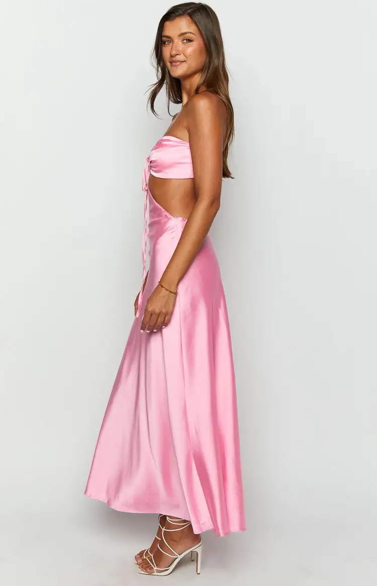 Lili Pink Satin Strapless Maxi Dress