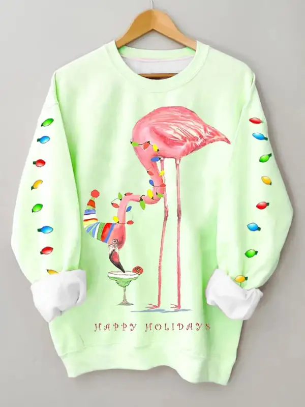 Women's Merry   Flamingo Fun Print Casual Sweatshirt