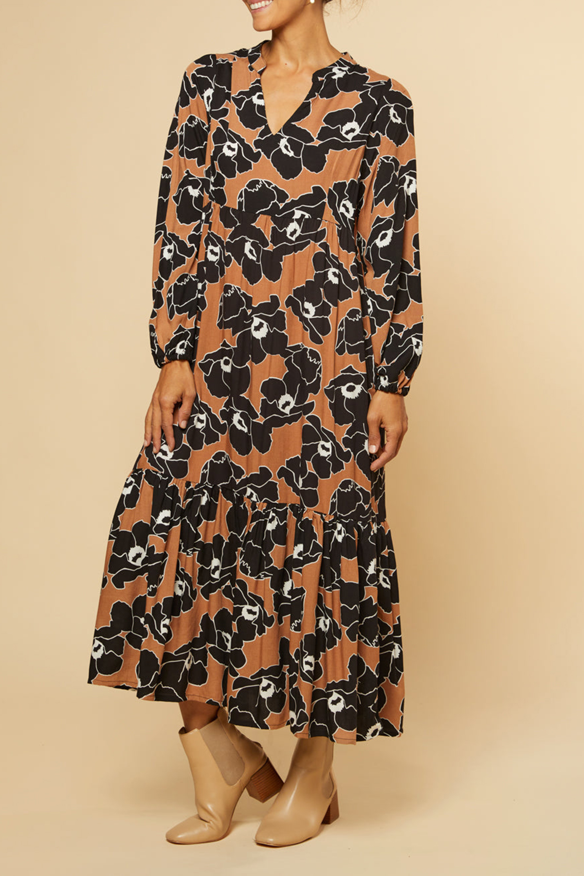 Sabre V-Neck Maxi Dress in Autumn Lily