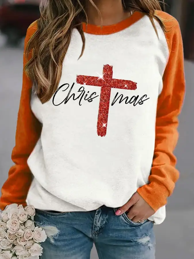 Retro Christmas Faith Cross Print Sweatshirt