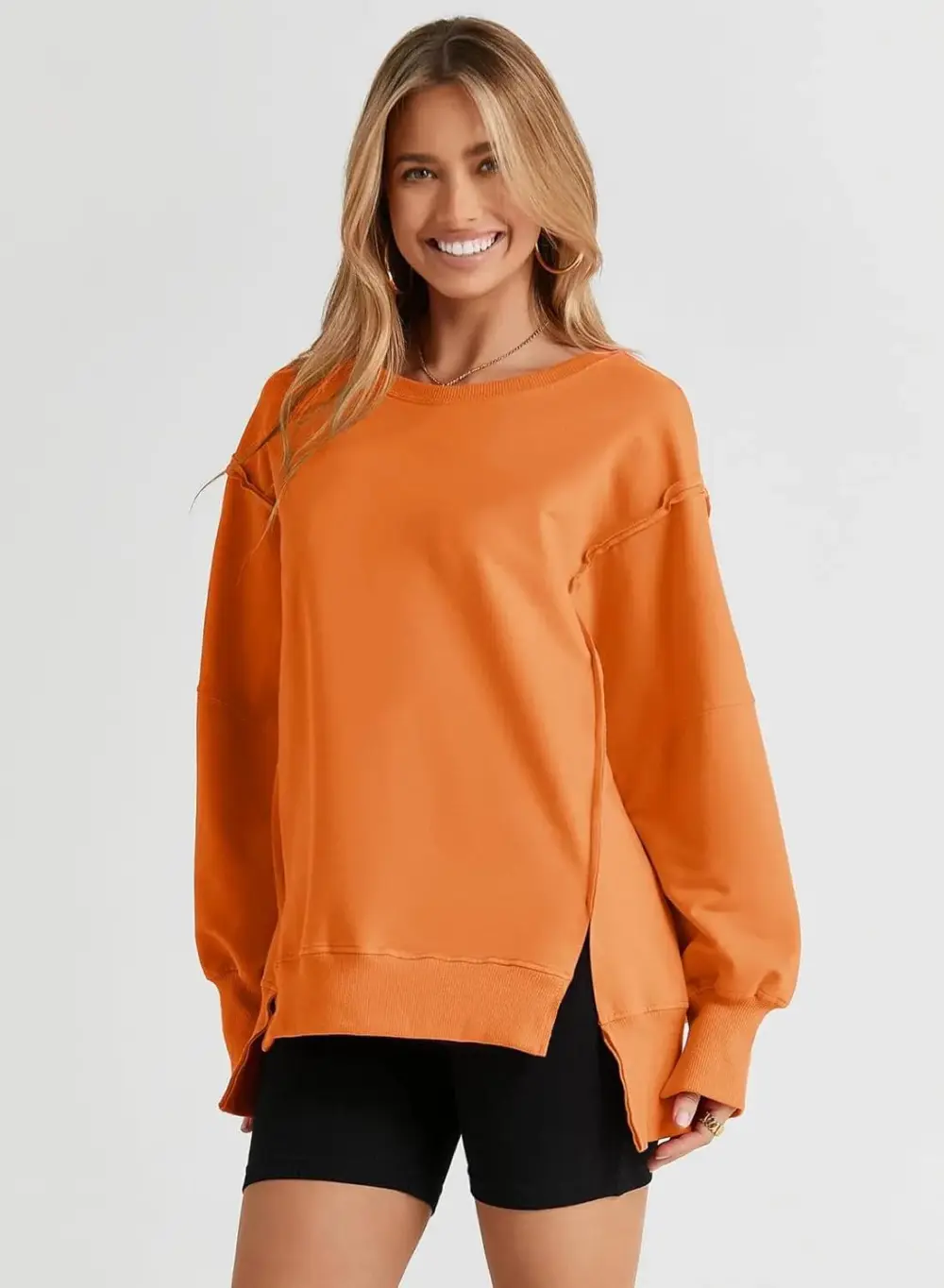 Oversized Reverse Seam Sweatshirt Long Sleeve Crewneck Pullover