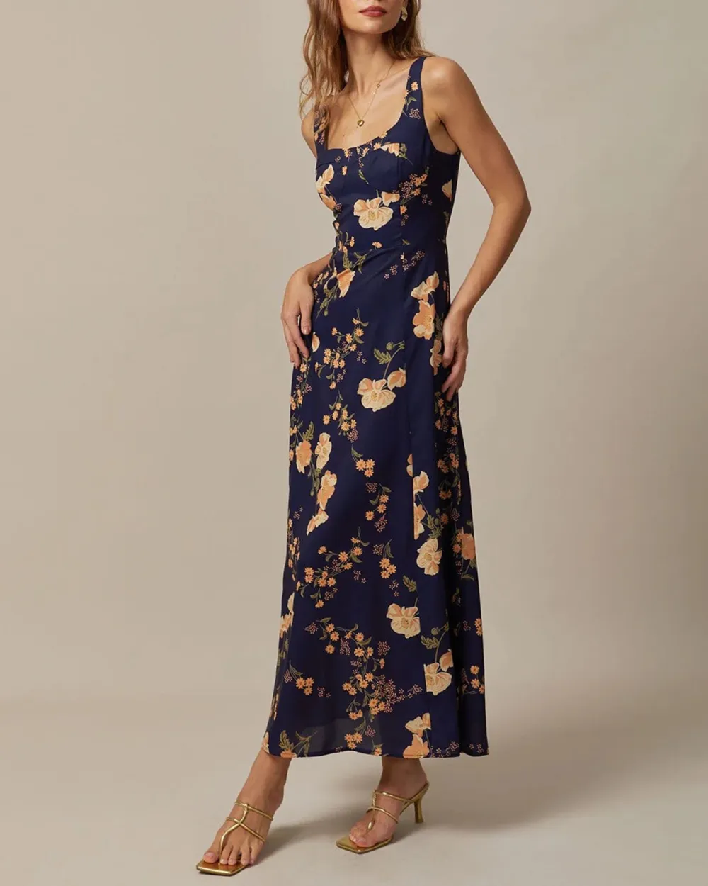 Navy blue long floral dress