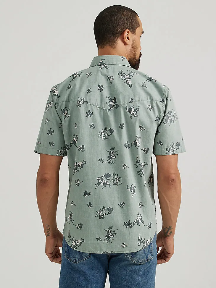 MEN'S SHORT SLEEVE PRINTED SHIRT IN CACTUS COWBOY GREEN