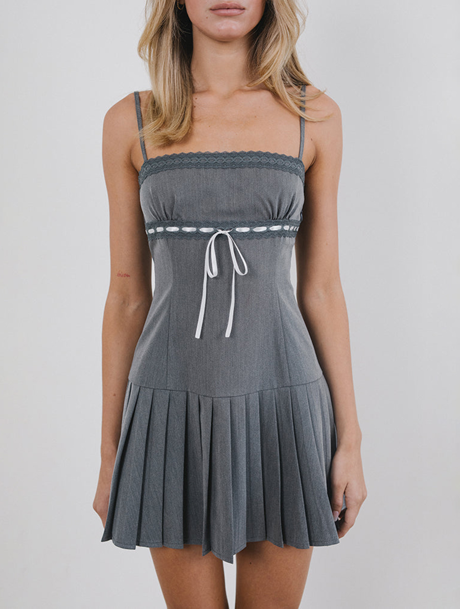 Charcoal With White Ribbon Wimala Mini Dress