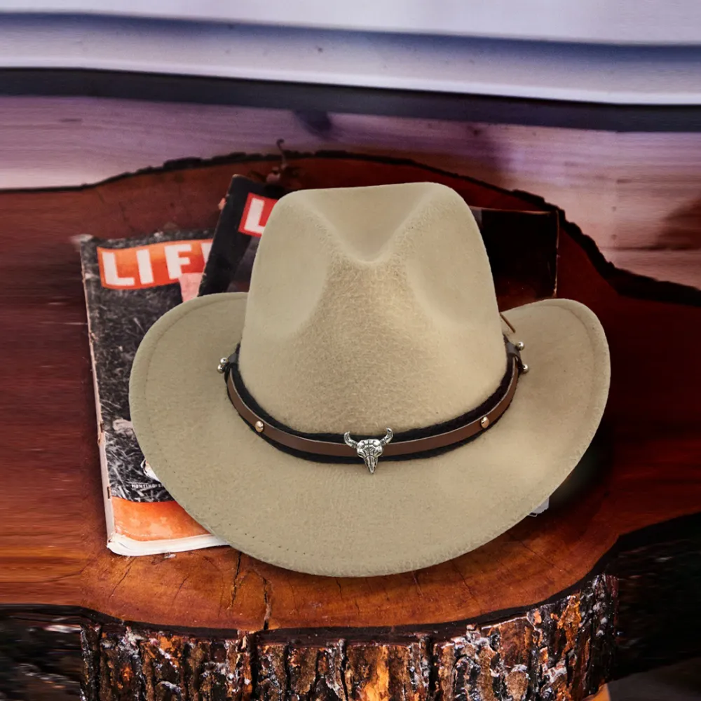 Western Ethnic Cowboy Leather Bull Head Hat