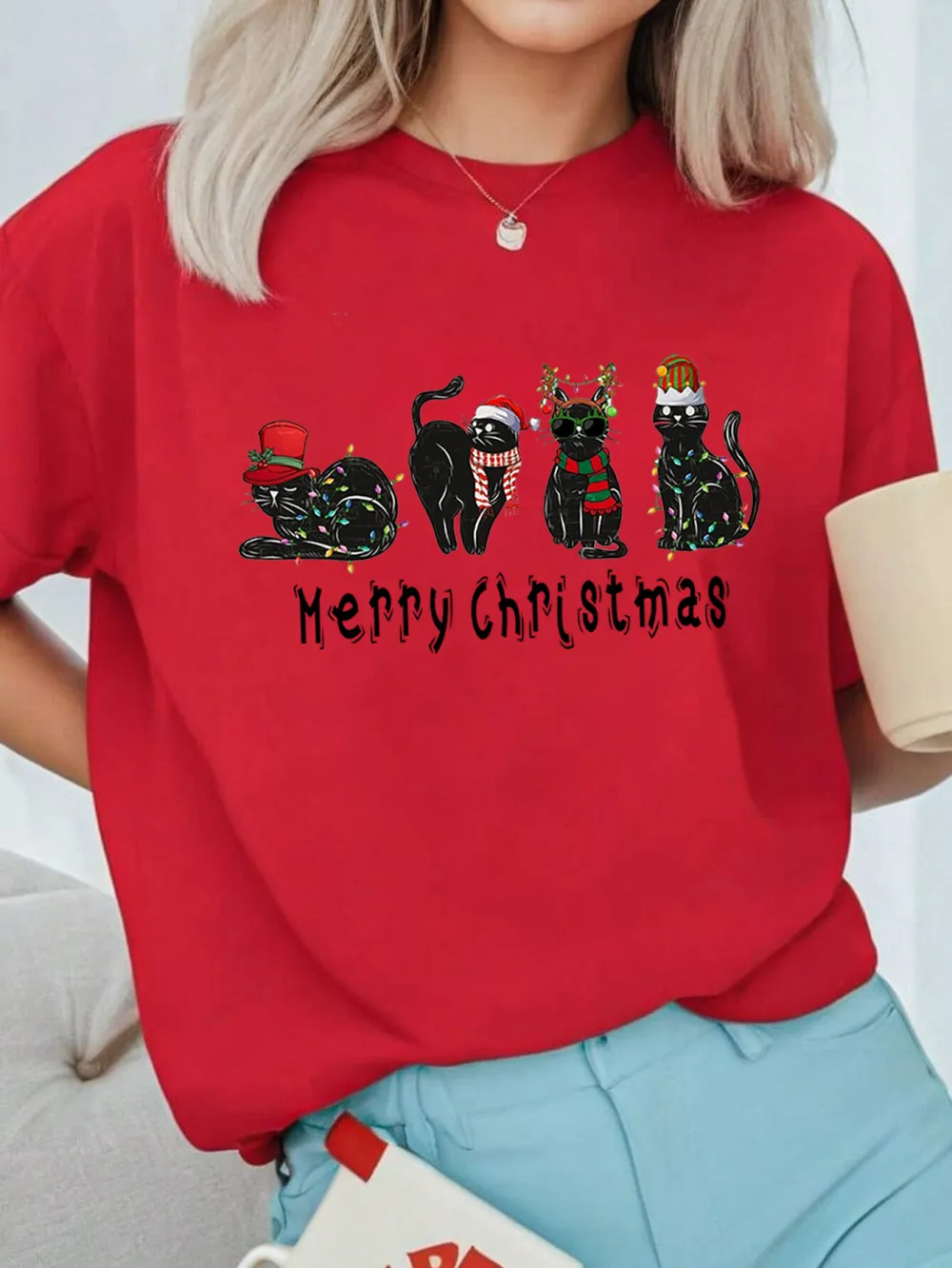 Kitty Santa Lady T-shirt