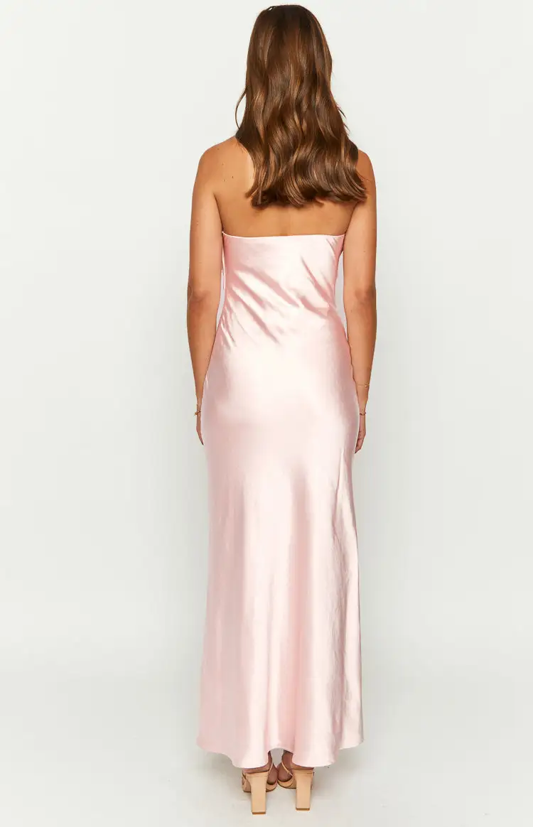 Ariella Pink Satin Strapless Maxi Dress