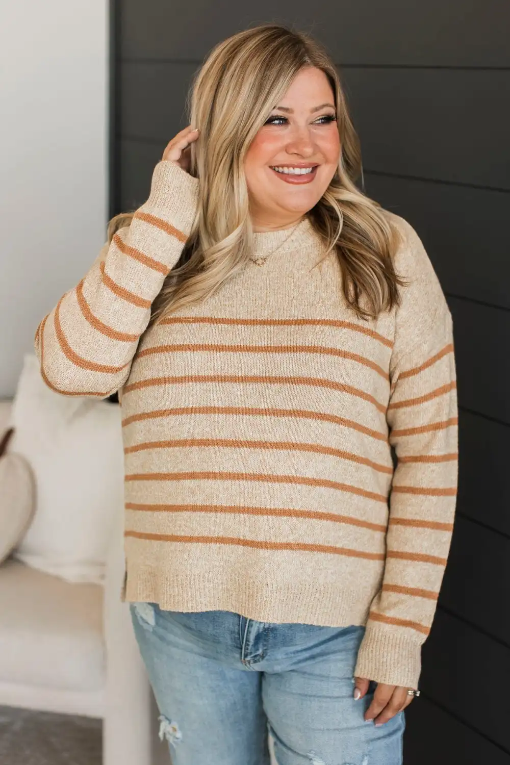 True Intentions Striped Sweater- Natural