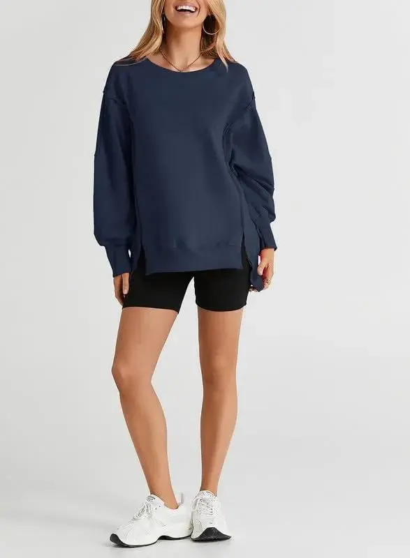 Oversized Reverse Seam Sweatshirt Long Sleeve Crewneck Pullover