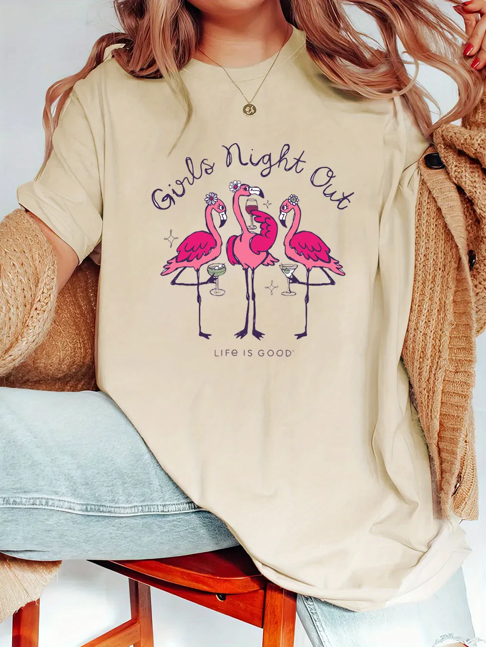 Women's Girls Night Out Flamingo Short Sleeve Tee