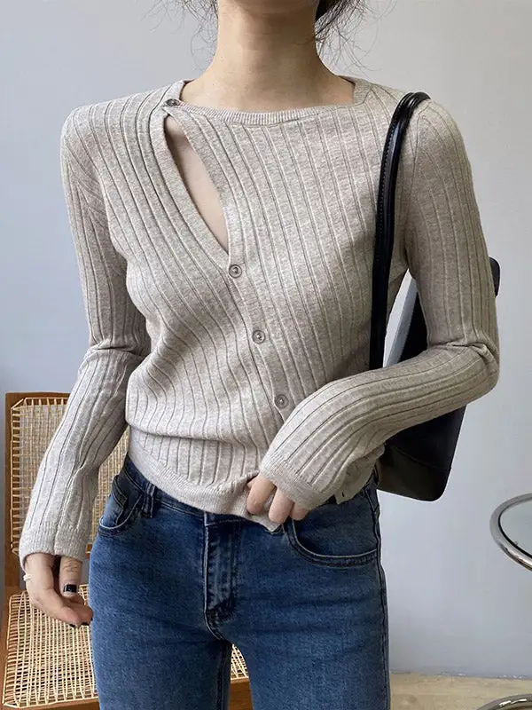 Fashion Asymmetric Solid Color Round-Neck Sweater Top