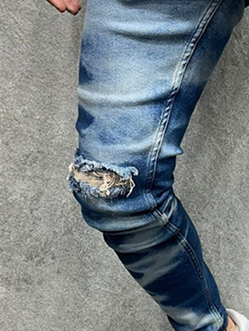 Bleached Chain Perforated Jeans