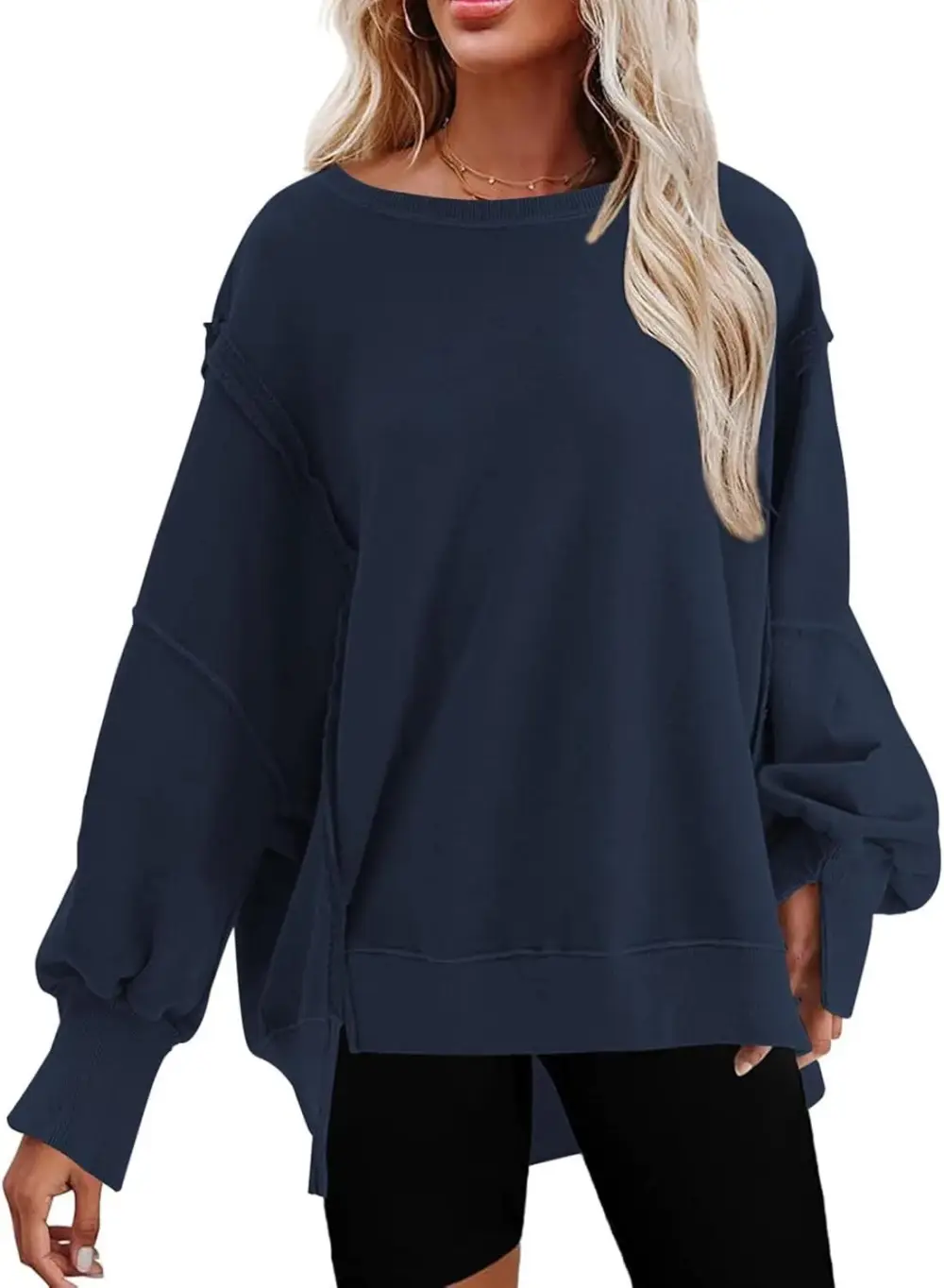 Oversized Reverse Seam Sweatshirt Long Sleeve Crewneck Pullover